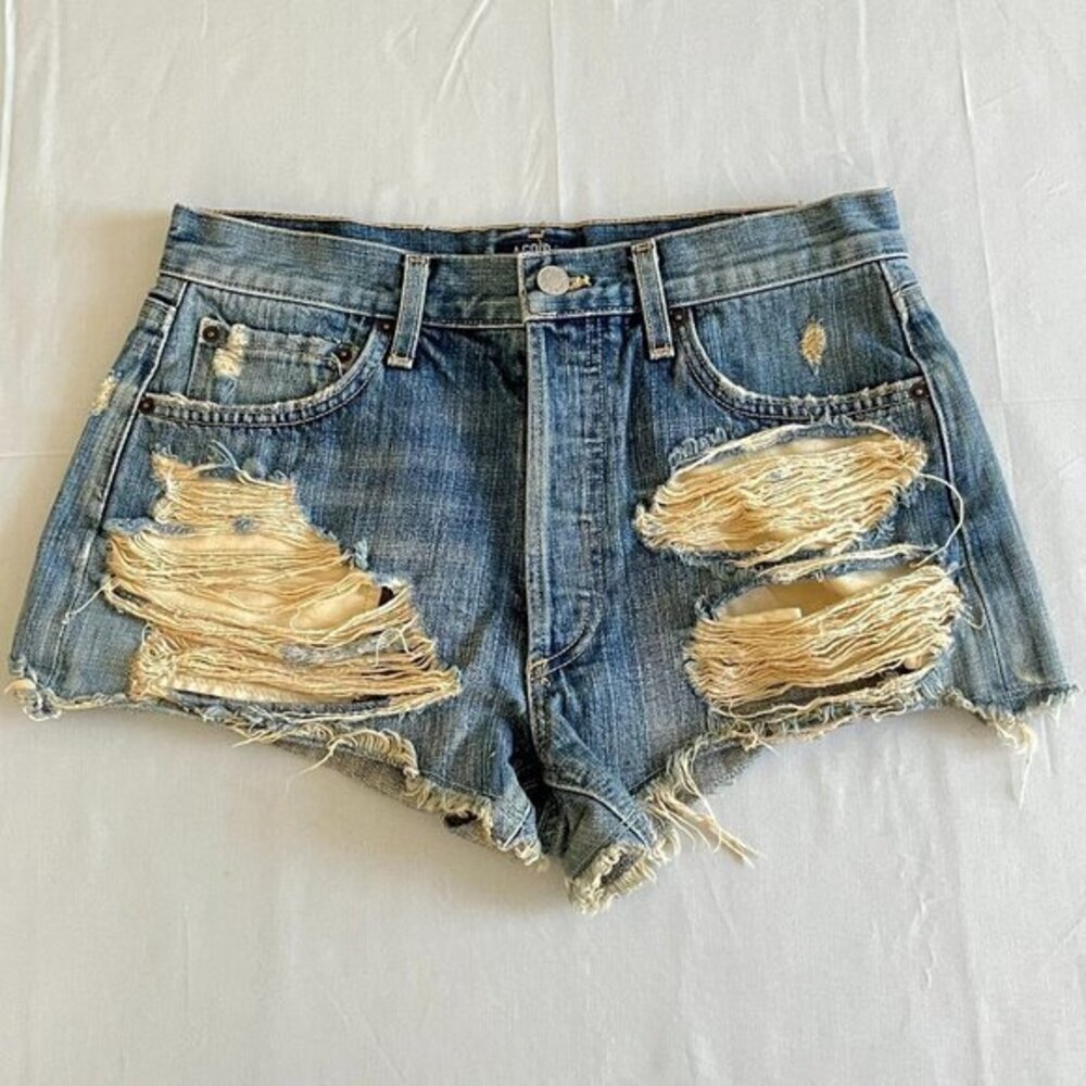 Agolde Parker Womens Blue Mid-Rise Cut Off Distressed Boho Jean Shorts Size 26